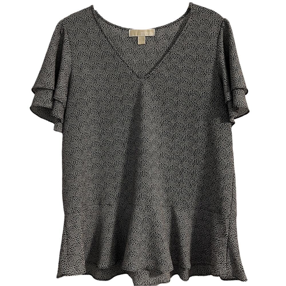 Michael Michael‎ Kors Blouse Top Size Medium Black Reptile Print Flutter Sleeves